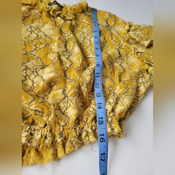 Zara Ruffle Lace Balloon Sleeve Yellow Top Small - Picture 6 of 8